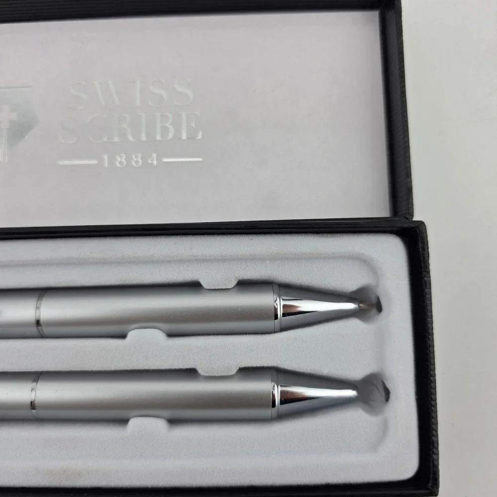 Swiss Scribe Ballpoint Pen Pencil Set of 2 2-Pack Gift Boxed Granite GOOD Desk
